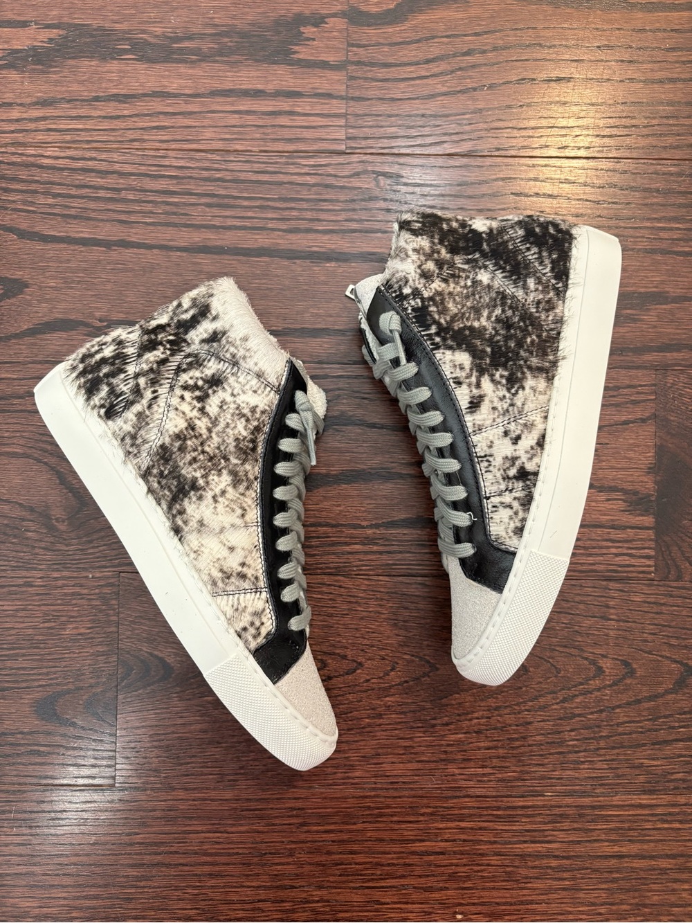 P448 High Top Sneakers Cow Softy Print Calf Fur Leather Size 36 NIB - Picture 3 of 11